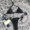 Schwarzer Bikini-Tanga-Badeanzug, modischer Trend, weiblich, sexy Bandage, Swimsult, Persönlichkeit, niedrige Taille, Design, Badeanzug, Metallbuchstabe, Fesign, hohes Erscheinungsbild