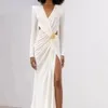 Evening dress Yusuf Al Jasmi white long sleeve crossed high waist sexy dress zuhair Muradkin Kardashian Kelly Jenner