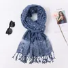 Hijabs Automne hiver tie dye Foulard musulman Pom ball foulard Malaisien femmes foulard avec dentelle broderie pendentif 230512