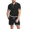 Herrspårar herrar set stickad kort ärm tank top och shorts två stycken uppsättningar avslappnade svettbyxor mode manlig träning ropa para hombre 230512