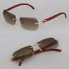 Óculos de sol sem aro de designer de modelos para mulher 8200757 Original Wood Sun Glasses Luxury Masculino e fêmea Corte de diamante óculos de sol de madeira Hot