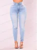 Jeans de cintura alta azul clara jeans fit women 2023 primavera vintage jeans skinny ladies casuais grandes calças de lápis jeapis