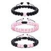 Strand 3 Pcs / set Rose Bleu Opale Perles BraceletBangle Pour Femmes Et Fille Naturel Lave Agate Pierre Bracelet Ensemble Couple Bijoux Cadeau De Noël