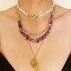 Kedjor kristall oregelbunden natursten pärla halsband kvinnor grus klavikel kedja high-end bohemian multi-skikt