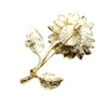 Broszki błyszczące vintage złote długie łodyg AB Rhinestones Słonefler Pin metal biżuteria robocza na Walentynki Święto matki