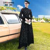 Casual Dresses Autumn Winter England Style Fashion Long Dress Office Lady Lace Evening Wedding Clothing Women Sleeve Runway Black