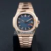 Nuovo 5711 5713 5713/1 D-Blue Texture Dial Asian 2813 Automatic Mens Watch Cassa in oro rosa Bracciale Sport Gents Orologi 40mm Timezonewatch Z09
