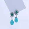 Dangle Earrings Longyuan Blue Aventurine Natural Gemstone Synthetic Pine Water Drop Long 925 Sterling Silver Women