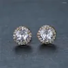 Stud Earrings White Zircon Dainty Four Claw 6MM Round Crystal Stone Rose Gold Silver Color Accessory For Women