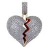 Mode Broken Heart Iced Out Chain Pendant Necklace Statement Gold Color Cubic Zircon Necklace Hip Hop Men's Jewelry Gift