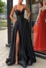 Black High Split Evening Dresses 2023 with Dubai Middle East Formal Gowns Party Prom Dress Spaghetti Straps Plus Size Vestidos De 303k