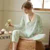 Vêtements de nuit pour femmes 2023 automne coton col généreux gaze campanule imprimé Double couleur correspondant pyjamas costume à manches longues pour femmes