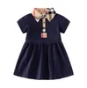 かわいい夏の女の子プリンセスドレス女の赤ちゃん半袖ドレス子供ターンダウン襟チェック柄ドレス 3 色 1-6 年