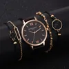 Wristwatches 5pcs مجموعة أعلى طراز أزياء المرأة الفاخرة الفاخرة الفرقة التناظرية Quartz Wristwatch سيدات مشاهدة النساء اللباس الأسود cloc