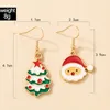 Dangle Boucles D'oreilles Lustre Belle Asymétrie Arbre Père Noël Goutte Pour Les Femmes Colroful Dripping Oil Deer Bells House Christmas Jewelr