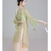 Klassieke danskleding vloeiende gaaskleding voor dames Chinese dans oefenkleding dameslichaamscharme onsterfelijke geest chiffon topprestatiekleding oude stijl