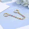 Studörhängen D7WB Golden Silver Colorful Zircon Solid Safe Chain Double Huggie Safety Earring Hoop For Rock Punk Smycken