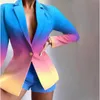 Vrouwen zetten elegante blazer tops en shorts pak bij elkaar overeen met twee 2 -delige set kantoor dame luipaard ketting outfits kleurrijke jas 2023