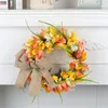 Decorative Flowers Wreath Door Hanging Spring Festival Bow Decoration Wall Summer For Front Decor