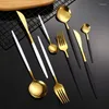 Dinnerware Sets (4pcs) Stainless Luxury Resin Handle Gold Top Steak Knife Fork Cutlery Set Western