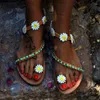 Sandalet yaz kadın ayakkabıları düz topuklu gladyatör moda kadın rahat tatlı çiçekler boho plajı 35-44