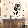 Wall Stickers Black Butterfly Girl Silhouette 3D Sticker Living Room Bedroom Decoration Anime Poster Home DecorWall