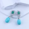 Dangle Earrings Longyuan Blue Aventurine Natural Gemstone Synthetic Pine Water Drop Long 925 Sterling Silver Women