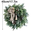 Flores decorativas grinaldas ly farmhouse Christmas Wreath com anel Bell Holiday Front Door Decoração de ornamentos pendurados