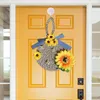 Fleurs décoratives abeille tournesol couronne Sisal corde jour pour porte d'entrée décor 16cm rustique ferme cintre été