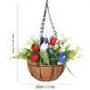 Fleurs décoratives 30x40cm jour de l'indépendance américaine panier suspendu noix de coco fibre planteur tulipe Pot de fleur décor de jardin porte mur