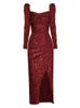 Casual Dresses Womens Sexy Long Sleeve Sequins Glitter BodyCon Sparkly Club Night Party Midi Dress Runway Fashion 2023