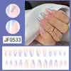 False Nails 24pcs Blue Laser French Fake Y2K Set Press On Long Stiletto Wearable With Stripe Designs Full Almond Nail Tips