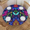 Table Cloth Waterproof Oil-Proof Folk Mexican Vacation Art Tablecloth Elastic Edge Cover Colorful Textile Embroidery