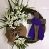 Fiori decorativi Giorno di Pasqua festivo Porta Ghirlanda Decorazione con nodo a fiocco Sciarpa viola Foglie Porta Ghirlanda