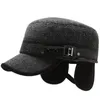 Breite Krempe Hüte Männer Winter Warme Armee Kappe Fleece Futter Earflap Hut Kadett Einstellbare Militär Flache Casquette