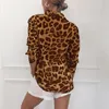 Camisa chiffon blusa manga longa sexy leopardo impressão blusa turn down collar senhora camisa de escritório túnica casual solto topos de grandes dimensões