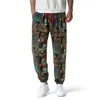 Calça masculina de linho de algodão vintage jogging calças de moletom 3d estampeiras harajuku hip hop streetwear calças casuais com bolso