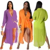 Tute da donna 2023 Camicia di chiffon moda donna Pantaloni corti elastici lunghi Prue Color Set di due pezzi Abbigliamento