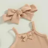 Clothing Sets Baby Girls 3Pcs Summer Outfits Sleeveless Waffle Knit Romper Shorts Headband Set