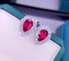 Boucles d'oreilles à tige E708 bijoux fins véritable or rose 18 carats tourmaline rouge 2.2ct goutte de pierres précieuses pour les femmes