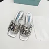 Дизайнерские тапочки роскошные алмазные треугольные логотип женщин Сандалии Сандинок высокие каблуки Толстые каблуки открытые ноги классические женщины высокие каблуки тапочки