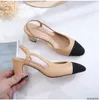 Sandals Women Slingbacks Shoes Dress Party Mid Heels Good Patent Leather Thick Heel Apricot Black Mixed Colors Pumps Ladies