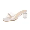 Slippers Pvc Transparent High Heels Women Bead Pearl Fashion Dress Party Shoes Slides Summer Pumps Flip Flop Sandals