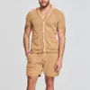 Herrspårar herrar set stickad kort ärm tank top och shorts två stycken uppsättningar avslappnade svettbyxor mode manlig träning ropa para hombre 230512