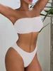 Women's Swimwear Striped Fabric Bandeau Bikini Set Push Up Swimsuit 2023 Backless Women High Waist Triangle Beachwear