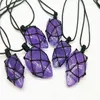 Pendant Necklaces Amethysts Necklace Handmade Black Wrapped Crystal Quartz Energy Water Drop Natural Stone Pendulum Jewelry