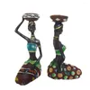 Titulares de vela 2pcs CRAÇÃO AMBRAÇÃO DO CANHEIRO CAUNLESTICK ORNAMENTOS DE CEDIMENTOS DINANO RESUTA DE ESTÁTUA DE Mulheres Africanas Decoração de Decoração de Presente Restaurante