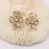 Eleganti designer di marca placcati in oro doppie lettere con clip a bottone catena geometrica famosa moda donna cristallo strass orecchino festa di nozze gioielli