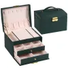 Caja de joyería de estilo cajón de cuero de tres capas multifuncional, 1 Uds., pendientes, caja de joyería con cerradura