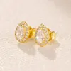 Boucles d'oreilles en forme de larme plaquées or jaune pour bijoux Pandora Ensemble de boucles d'oreilles de mariage en argent sterling 925 pour femmes Boucles d'oreilles en diamant en cristal avec boîte d'origine